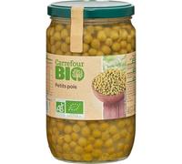 CARREFOUR BIO Petits pois bio en bocal verre 420 g - Cultivés et fabriqués en France - Agriculture Biologique - Lot de 3