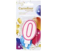 CARREFOUR HOME - Bougie Anniversaire N° 0 - Chiffre 0 au Liseré Rose · Bobèche Incluse pour Protéger le Gâteau · La Touche Festive Indispensable du Gâteau d'Anniversaire - la bougie - Le Lot De 4