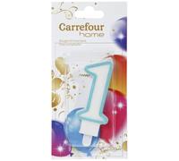 CARREFOUR HOME - Bougie Anniversaire N° 1 - Bobèche Incluse · Liseré Bleu · Idéale pour Gâteaux et Cupcakes d'Anniversaire - la bougie - Le Lot De 4