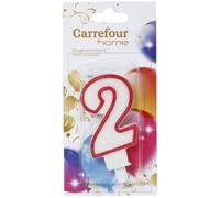 CARREFOUR HOME - Bougie Anniversaire N° 2 - Chiffre 2 au Liseré Rouge · Élégante Bougie Blanche · Livrée avec sa Bobèche · Montée sur Pique Pratique - la bougie - Le Lot De 4