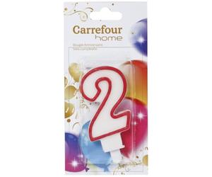 CARREFOUR HOME - Bougie Anniversaire N° 2 - Chiffre 2 au Liseré Rouge · Élégante Bougie Blanche · Livrée avec sa Bobèche · Montée sur Pique Pratique - la bougie - Le Lot De 4