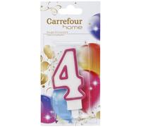 CARREFOUR HOME - Bougie Anniversaire N° 4 - Bobèche Incluse · Chiffre 4 au Liseré Rose · Se Plante Facilement sur le Gâteau · Idéale pour Gâteaux et Cupcakes d'Anniversaire - la bougie - Le Lot De 4
