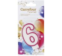 CARREFOUR HOME - Bougie Anniversaire N° 6 - Liseré Rose Élégant · Blister avec Bobèche Incluse · Idéale pour Décorer les Gâteaux d'Anniversaire - la bougie - Le Lot De 4