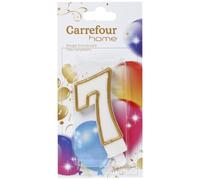 CARREFOUR HOME - Bougie Anniversaire N° 7 - Chiffre 7 au Liseré Doré · Élégante Bougie Blanche · Livrée avec sa Bobèche · Montée sur Pique Pratique - la bougie - Le Lot De 4