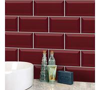 Carrelage Adhésif 10x20cm Vin Rouge Credence Adhesive pour Cuisine Brique,Stickers Muraux Salle de Bains Cuisine Carrelage Adhesif Mural avec Motifs de Carrelage Dalle Pvc Adhesive Murale
