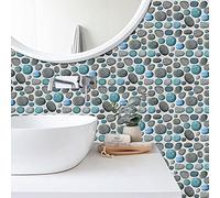 Carrelage Adhésif 15x30CM Galets Bleus Credence Adhesive pour Cuisine Brique,6 Pcs Stickers Muraux Salle de Bains Cuisine Carrelage Adhesif Mural avec Motifs de Carrelage Dalle Pvc Adhesive Murale