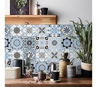 Carrelage Adhésif 20x20 Bleu Clair Credence Adhesive pour Cuisine Brique,24 Pcs Stickers Muraux Salle de Bains Cuisine Carrelage Adhesif Mural avec Motifs de Carrelage Dalle Pvc Adhesive Murale