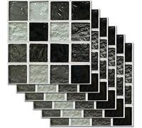 Carrelage adhésif mural 24 pcs 20x20 cm - Carreau ciment 3D noir, autocollant et imperméable
