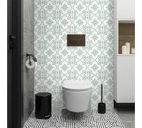 Carrelage Adhesif Mural Cuisine Fleur Vert Clair Credence Adhesive Salle de Bain Imperméable Carreaux Adhesif Cuisine Décoratif Dalles Adhesives Murales 30x30 cm/ 5 pcs