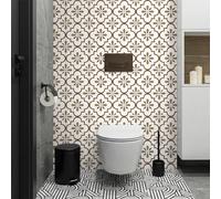 Carrelage Adhesif Mural Cuisine Fleurs Brunes Oranges Credence Adhesive Salle de Bain Imperméable Carreaux Adhesif Cuisine Décoratif Dalles Adhesives Murales 30x30 cm/ 5 pcs