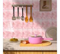 Carrelage Adhesif Mural Cuisine Poudre Blusher Brique Rose Credence Adhesive Salle de Bain Imperméable Carreaux Adhesif Cuisine Décoratif Dalles Adhesives Murales 30x30 cm/ 10 pcs