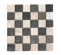 Carrelage de mosaïque-Plaque mosaïque mur et sol en marbre naturel coloris gris foncé et blanc mat- 30 x 30 cm