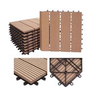 Carrelage De Sol Wpc Rhône + Bordure, Aspect Bois, 11x Chaque 30x30cm = 1m² Teck Linéaire Vertical Marron