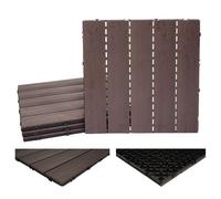 Carrelage En Wpc Hwc-E20, Aspect Bois Pour Balcon/Terrasse 4x Chaque 50x50cm = 1m², Gaufré Marron Foncé Marron