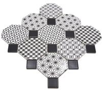 Carrelage mosaïque en céramique octogonale Misto blanc brillant noir pour mur, salle de bain, cuisine, cuisine, revêtement de salle de bain, revêtement de baignoire