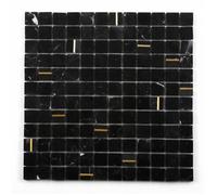 Carrelage mosaïque - MAT INTER - 297 x 297 x 8 mm - Tesselle 20 x 20 mm - Marbre / Alu - Insert listel doré