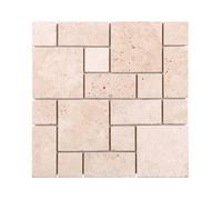 Carrelage mosaïque - MAT INTER - 30,5 x 30,5 x 0,8 cm - Tesselle 4,8 x 4,8 / 4,8 x 10 / 10 x 10 cm - Opus Travertin - Light vieilli