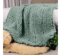 Carriediosa Couverture en Tricot épais 100% Fait à la Main en Fil Chenille Doux et Moelleux pour canapé, Sofa et lit, 127 x 152,4 cm, Confortable et épais, Vert Sauge