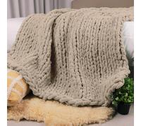 Carriediosa Couverture en Tricot épais 100% Fait à la Main en Fil Chenille Doux et Moelleux pour canapé, Sofa, lit, 127 x 152,4 cm, Taupe