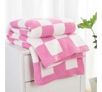 Carriediosa Couverture tricotée Ultra Douce à Carreaux - Couverture tricotée en Microfibre, à Motif écossais Mignon et Mignon - Jeté d'automne Confortable pour canapé-lit, 127 x 152,4 cm, Rose Vif