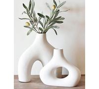 Carrot's Den Lot de 2 vases en Forme de Donut - Minimaliste Nordique, Vase Creux en céramique Blanche | Centre de Table, Olivier, Mariage, Salon, bibliothèque, Bureau, Maison Moderne, entrée, Console