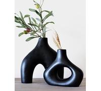 Carrot's Den Lot de 2 vases en Forme de Donut - Minimaliste Nordique, Vase Creux en céramique Blanche | Centre de Table, Olivier, Mariage, Salon, bibliothèque, Bureau, Maison Moderne, entrée, Console
