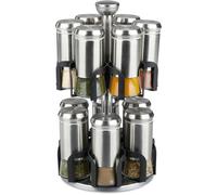 Carrousel À Épices, 12 Pots, Acier Inoxydable & Verre, Rotatif, Support À Herbes, Lave-Vaisselle, Argenté/Noir - Relaxdays