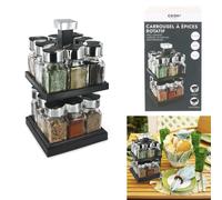 Carrousel à Épices - COOK CONCEPT - Tournant - 16 Pots en Verre - Noir et Gris