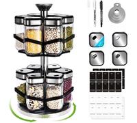 Carrousel à épices - HOME SAFETY - Carrousel 2 étages - Rotatif 360° - 12 pots 120 ml - Acier inoxydable noir