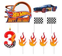 Cars Bougie d'Anniversaire 3 ans Garcon,Automobile Bougies 3 Gâteau Topper,Cupcakes pour Decoration Anniversaire Cars Voitures de Course pour Gâteaux