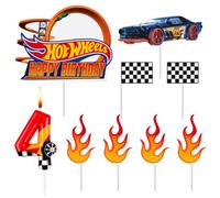Cars Bougie d'Anniversaire 4 ans Garcon,Automobile Bougies 4 Gâteau Topper,Cupcakes pour Decoration Anniversaire Cars Voitures de Course pour Gâteaux