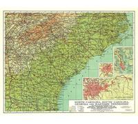 Carte 1926 de la Caroline du Nord, de la Caroline du Sud, de la Géorgie et du Tennessee oriental