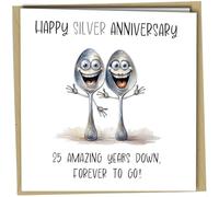 Carte amusante pour 25e anniversaire, design unique, « Happy Silver Anniversary » 25 years down, Forever to go #1737