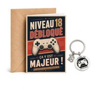 Carte Anniversaire 18 Ans, 18 Ans Pour Garçon Avec Porte-Clés Gamer | Ensemble de 3 pièces avec carte 12,7 x 17,7 cm, enveloppe kraft et porte-clés, idéal comme cadeau 18 ans garcon