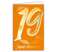 Carte Anniversaire 19 ans en Or Doré Brillant en Relief Texturé pour Homme Femme - Texte Coloré Adapté à l’Âge à l’Intérieur - Enveloppe incluse - Fabriquée en France - ColorAges - Afie 69-2419