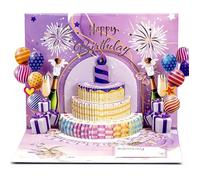 Carte anniversaire 3D pop up musique lumière feu d’artifice, 1-100 ans QIEDOVIEY
