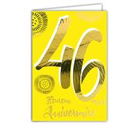 Carte Anniversaire 46 ans en Or Doré Brillant en Relief Texturé pour Homme Femme - Texte Coloré Adapté à l’Âge à l’Intérieur - Enveloppe incluse - Fabriquée en France - ColorAges - Afie 69-2446