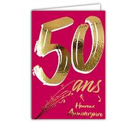Carte Anniversaire 50 ans en Or Doré Brillant en Relief Texturé pour Homme Femme - Texte Coloré Adapté à l’Âge à l’Intérieur - Enveloppe incluse - Fabriquée en France - ColorAges - Afie 69-2650
