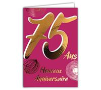 Carte Anniversaire 75 ans en Or Doré Brillant en Relief Texturé pour Homme Femme - Texte Coloré Adapté à l’Âge à l’Intérieur - Enveloppe incluse - Fabriquée en France - ColorAges - Afie 69-2475