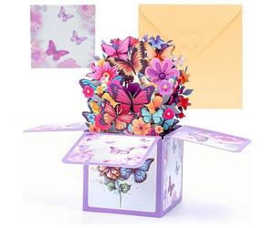 Carte anniversaire colorée pop-up papillon 3D avec enveloppe