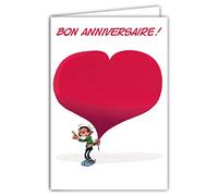 Carte Anniversaire Gaston Lagaffe cœur - Avec Enveloppe Illustrée 17,5x12cm - Fabriqué en France - GLCT-0229