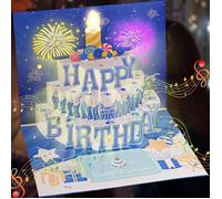 Carte Anniversaire Musicale avec Lumière, Pop-up 3D Joyeux Anniversaire avec Bougie Soufflable et Enveloppe dupcheliry