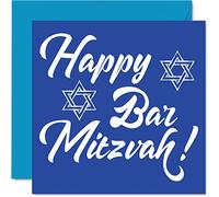 Carte Bar Mitzvah pour garçons et lui - Happy Bar Mitzvah - Mazel Tov, cadeaux de félicitations, cadeaux de bar mitzvah pour garçons, 145 mm x 145 mm