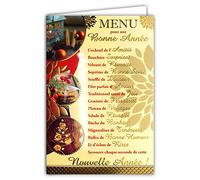 Carte Bonne Année Meilleurs Vœux Souhaits en Or Doré avec Enveloppe Menu Fêtes Réveillon Santé Amitié Amour Bonheur Joie Surprises Réussites Prospérité Rires Biscuits Chocolats Bougies 61-4077-B BA