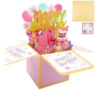 Carte d’anniversaire, Carte d’anniversaire 3D Pop-Up Happy Birthday, Carte pliable faite main avec enveloppe, Cadeau d’anniversaire pour épouse, petite amie, hommes & amis - Or rose 18 x19 cm