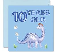 Carte d'anniversaire 10 ans - Dinosaure et ballons - Carte d'anniversaire pour garçon de 10 ans, cartes d'anniversaire pour lui, carte de vœux 145 mm x 145 mm pour fils, neveu, petit-fils, enfant