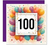Carte d'anniversaire 100 ans pour homme et femme - Tout âge - Carte d'anniversaire ballon pour femme de 100 ans, grand-mère, grand-mère, maman, tante, amie, sœur, centième cent nounou