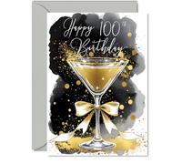 Carte d'anniversaire 100 ans - Verre à champagne doré - Cartes d'anniversaire traditionnelles et élégantes pour femme de 100 ans, homme, femme, homme, A5, magnifiques cartes de vœux