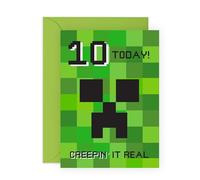 Carte d'anniversaire 10e anniversaire inspirée de Jeux Vidéo - « Creeping It Real 10 » - Cadeau pour enfants, garçons, fils, neveu, nièce, filles, petits-enfants, voisins et lui - Dix ans - Livré avec