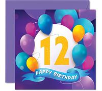 Carte d'anniversaire 12 ans pour garçons et filles - Fête en ballon - Cartes d'anniversaire pour garçon de 12 ans garçon fille frère sœur fils fille petit-fils petite-fille cousin 145mm